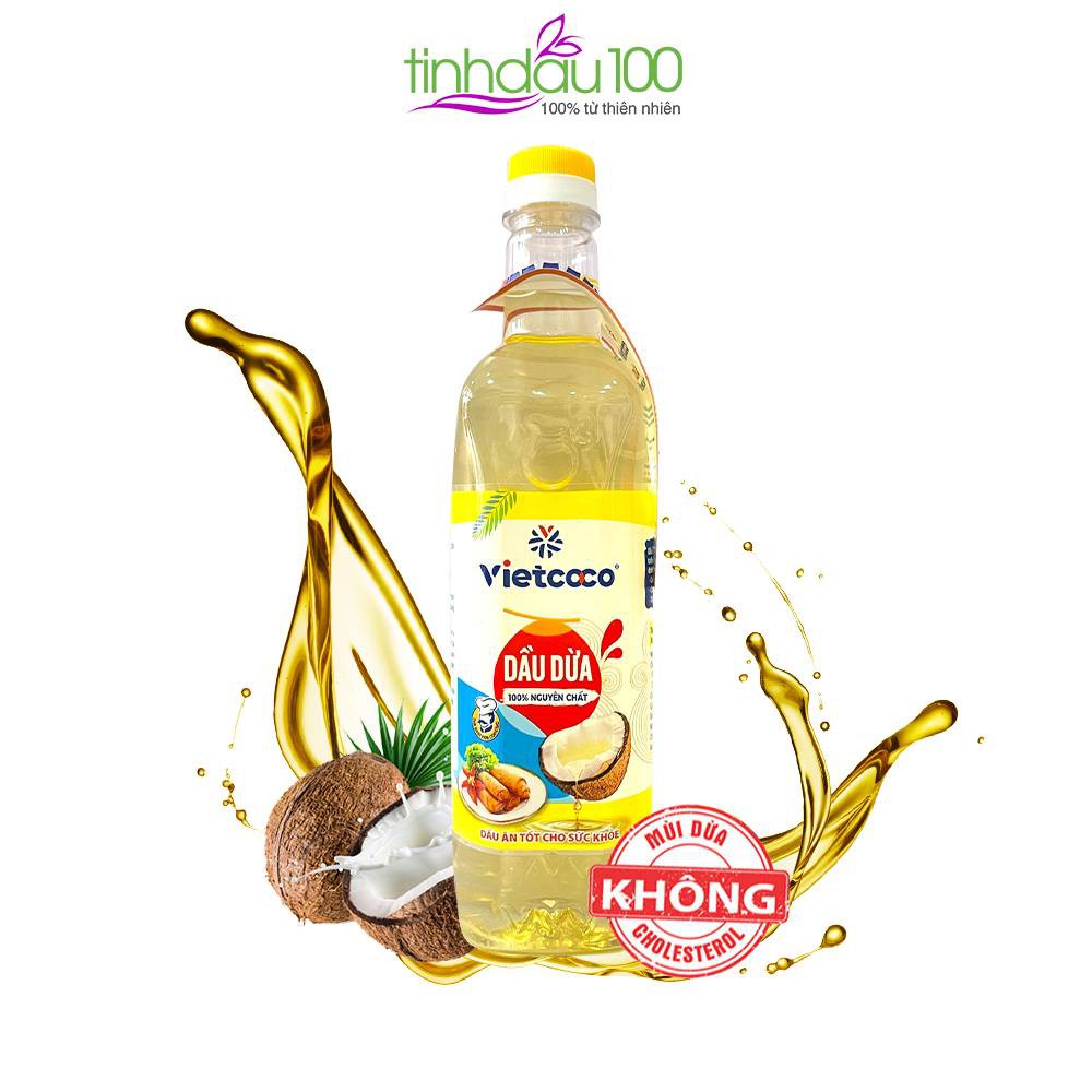 Dầu dừa nấu ăn VietCoco không Cholesterol, tốt cho tim mạch, nguyên chất 100% từ cơm dừa 1 lít Tinh Dầu 100 Shop