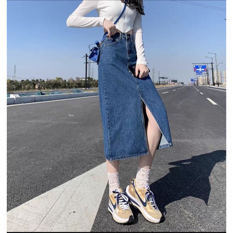 Chân Váy  Jeans Dài  Xẻ Trước Hàng chuẩn loại 1 mã VD03