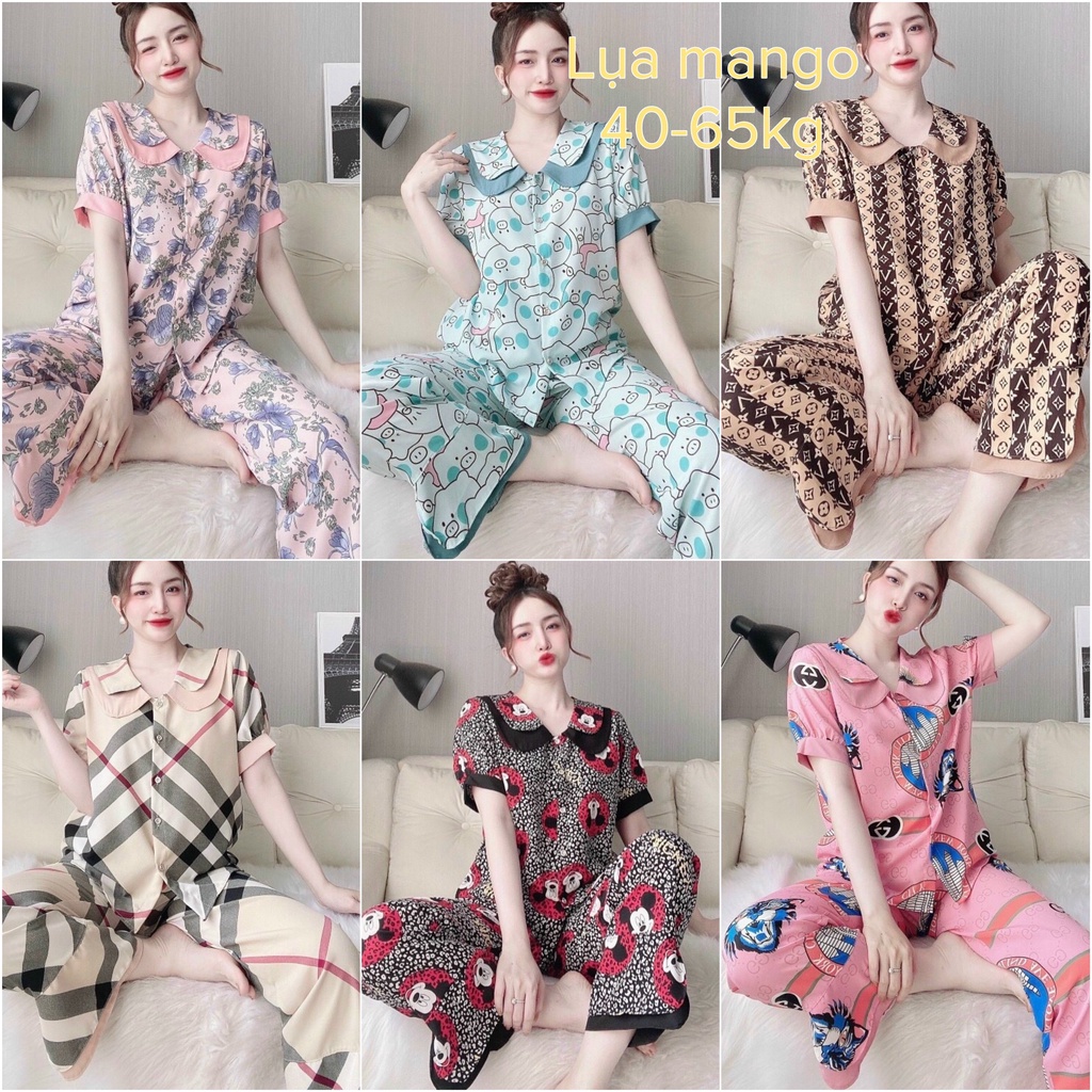 Đồ Bộ Nữ Pyjama Lụa Mango Cao Cấp Quần Dài Tay Ngắn Cổ Sen 2 Lá 40 - 65kg Có Size minhthufashion