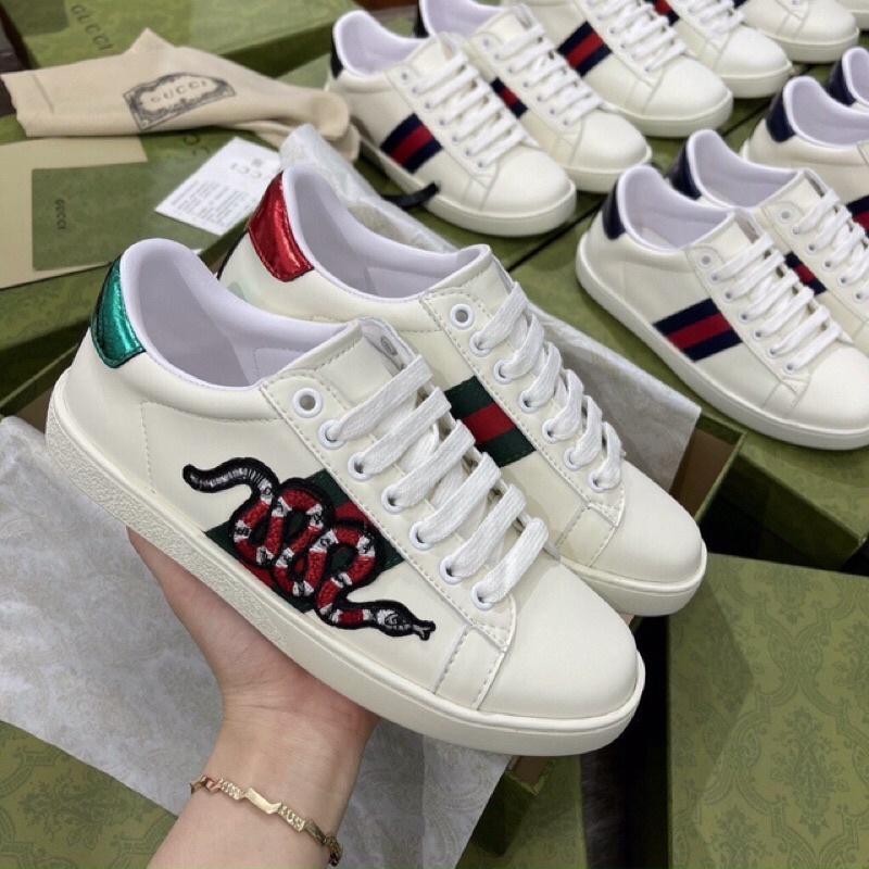 Giày gc rắn thêu cao cấp  ❤️FREE ship❤️  giày thể thao nam trắng cao cấp  .  gucci nam