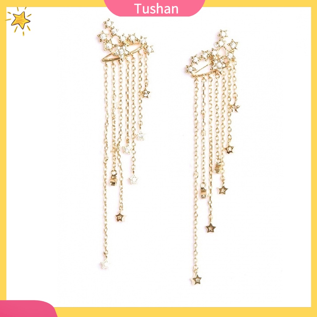 Khuyên tai chuỗi hình ngôi sao đính đá long lanh xinh xắn