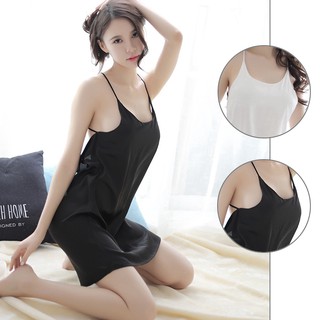 Đầm lụa/Đầm thời trang nữ/váy hai dây đen/Bộ đồ ngủ đầm trơn