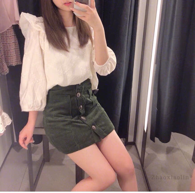 Chân váy zara nhung xanh rêu xuất xịn
