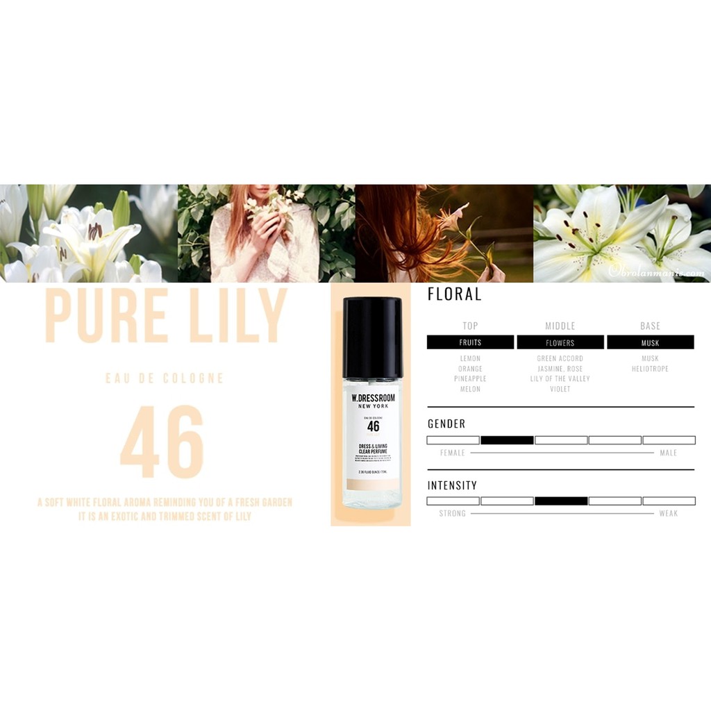 Nước hoa xịt vải Wdressroom 46 PURE LILY 70ml hương hoa huệ và hoa hồng ngọt ngào (Shop Bunny Beans) | Thế Giới Skin Care