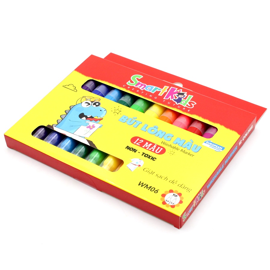 Hộp 12 Bút Lông Màu 2 Đầu Rửa Được - Smart Kids WM06