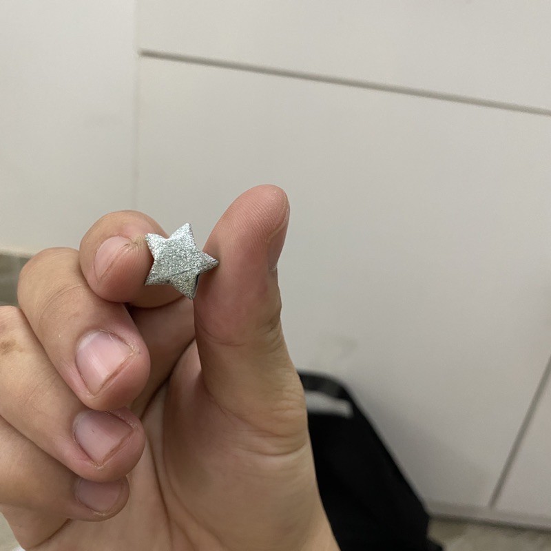 Giấy gấp sao phủ kim tuyến bạc, ngôi sao gấp điều ước, origami star paper