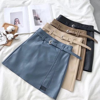Chân Váy Da Vạt Lệch Kèm Đai Hàng Quảng Châu Loại 1(#8852)_Xưởng May Quang Anh