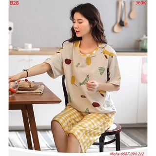 Đồ bộ mặc nhà nữ 💐FREE SHIP💐 Bộ lửng vàng caro phối ghi sáng trẻ trung / đồ ngủ nữ