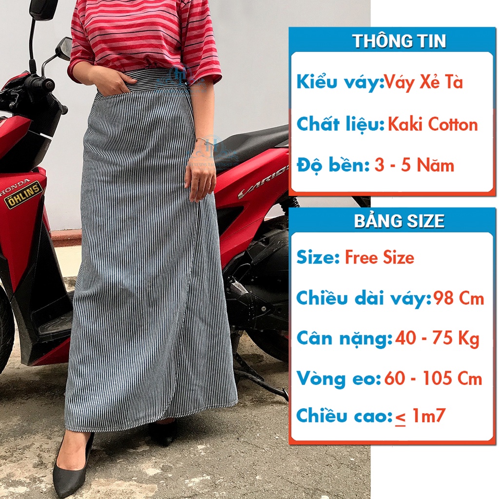 Váy Chống Nắng Xẻ Tà Nữ Vải Kaki Cotton Mềm Mại Học Tiết Sọc Có Nút Bấm Chân Tiện Lợi H&amp;T Fashion