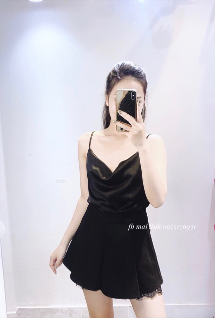 Áo 2 dây cổ đổ sang chảnh, chất lụa satin đẹp