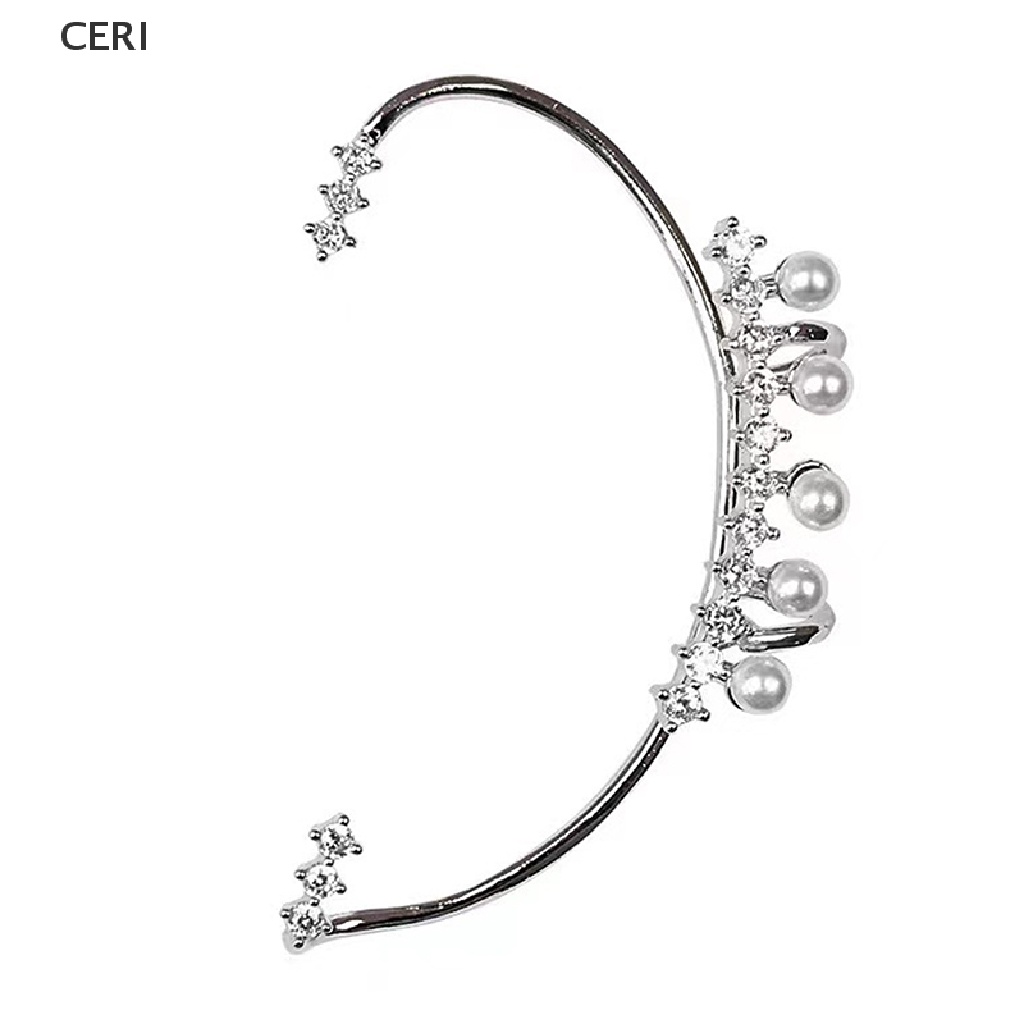 Bông tai kẹp ngọc trai zircon sáng bóng kim loại màu bạc thời trang cho nữ