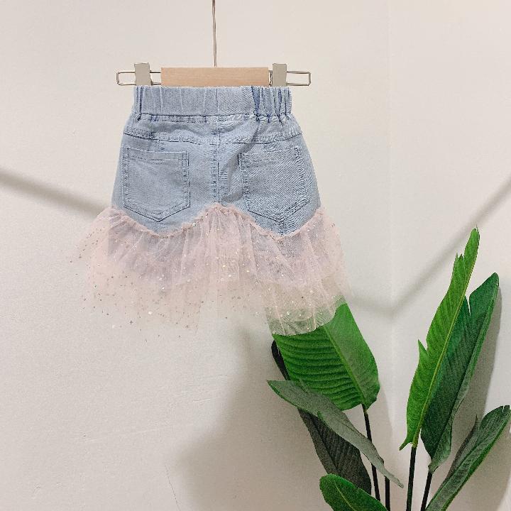 Chân Váy Jeans Ngắn Xếp Ly Thời Trang Hàn Quốc Cho Bé Gái