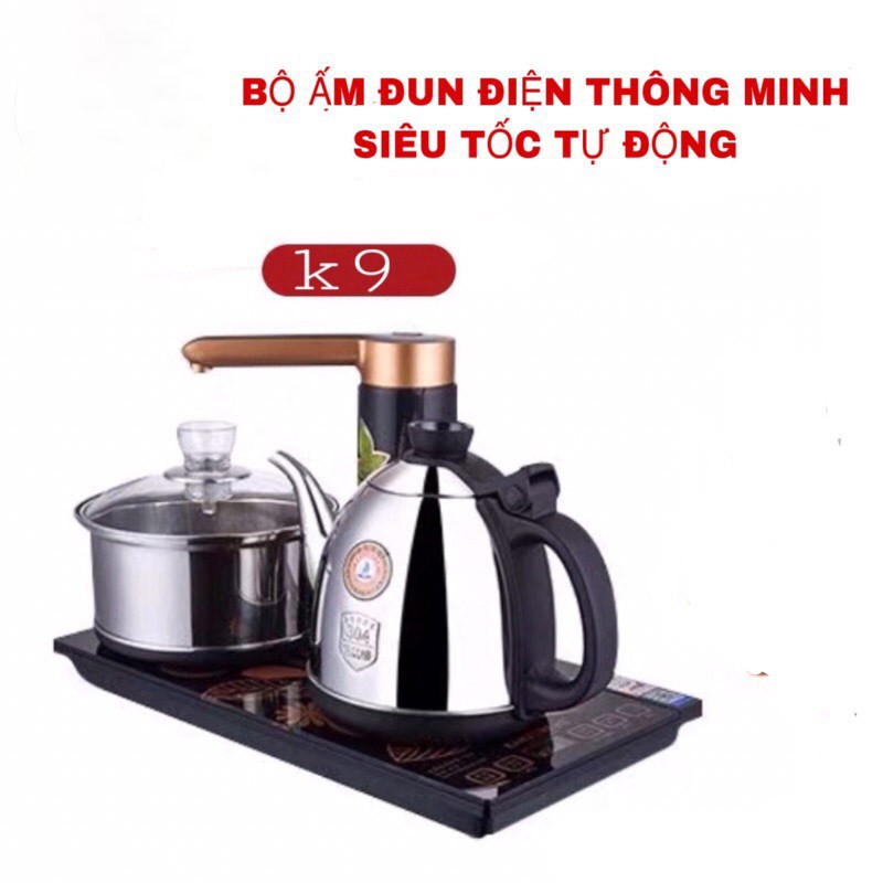 Bộ ấm đun nước pha trà tại bàn Thông minh tự động xoay vòi thêm nước,Bếp điện cảm ứng đa năng inox k9 mặt bếp màu đen