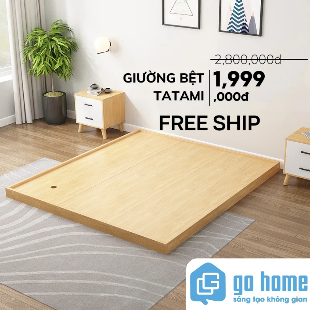 Giường bệt Tatami kiểu Nhật gỗ MDF phủ melamine, sập giường phòng ngủ thông minh - GO HOME