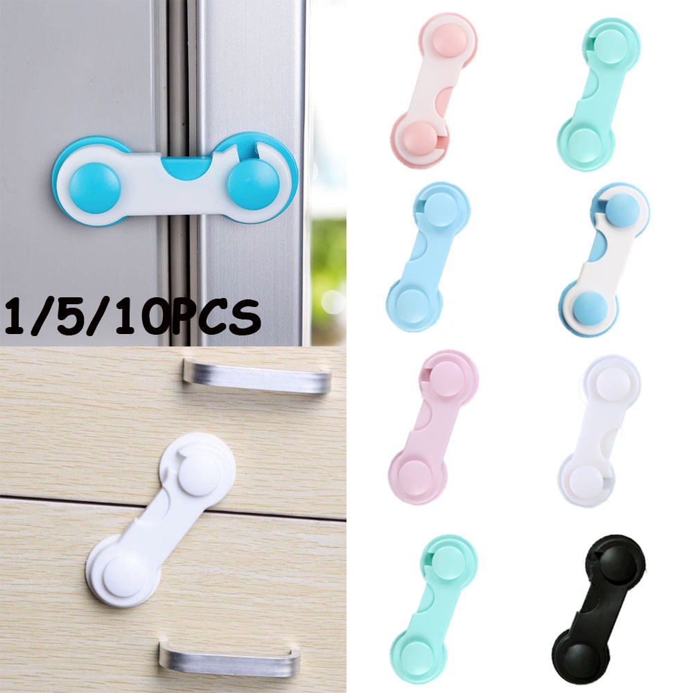 Set 1/5/10 Khóa Cửa Tủ Lạnh/Ngăn Kéo Bằng Nhựa Đa Năng Bảo Vệ An Toàn Cho Bé Nhiều Màu Sắc