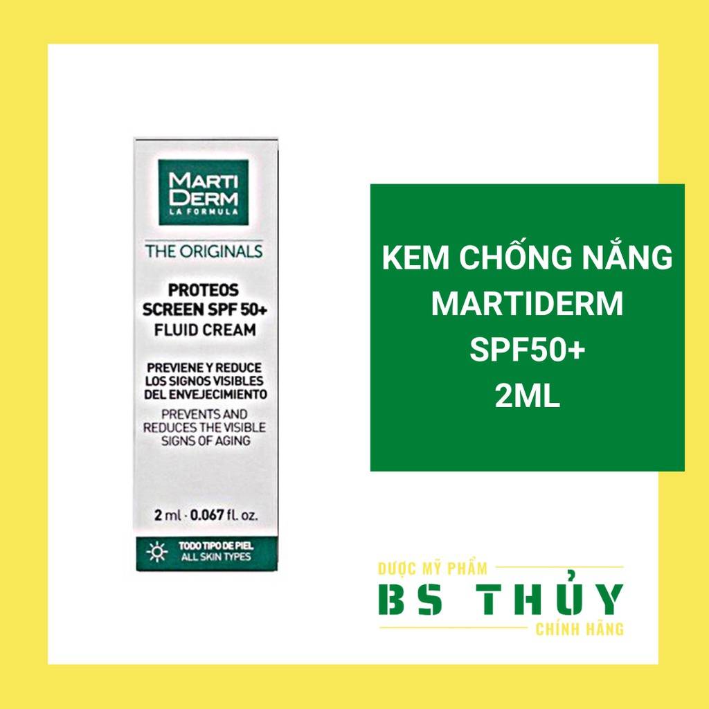 [Size 2ml] Kem Chống Nắng MARTIDERM Proteos Screen SPF 50+ Fluid Cream - Marti Derm Phổ Rộng - Mini