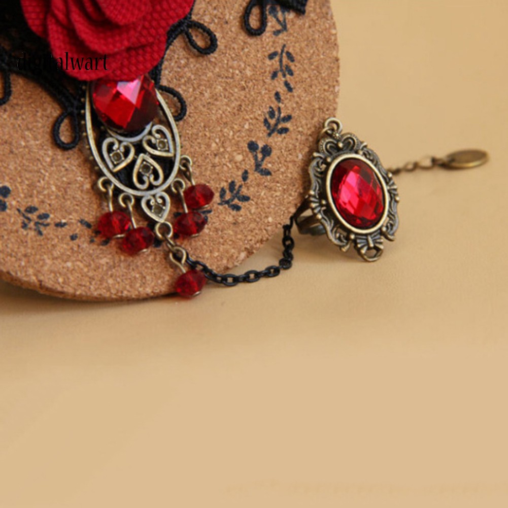 Vòng đeo tay ren đính hoa hồng nối nhẫn phong cách cổ điển thanh lịch cho nữ