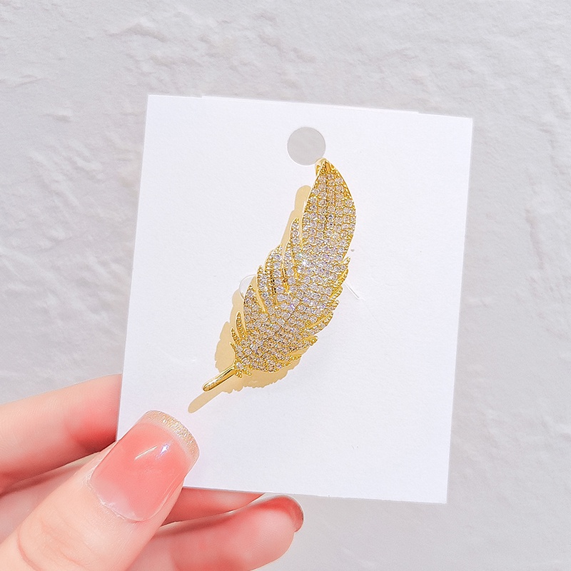 [Jiudoulan] Trâm Cài Áo Hình Lông Vũ Đính Kim Cương Độc Đáo Thời Trang Hàn Quốc Cho Nữ