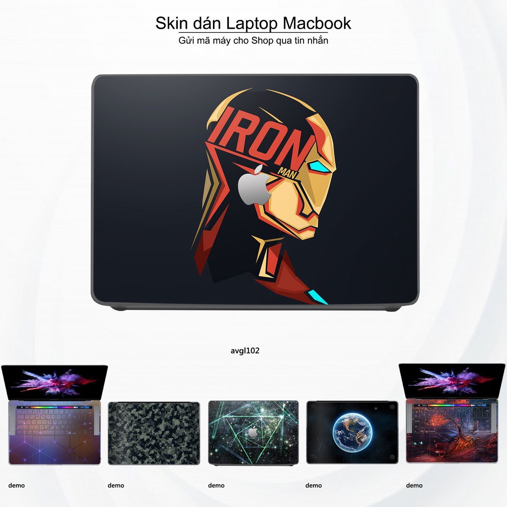 Skin dán Macbook mẫu iron man - avgl102 (đã cắt sẵn, inbox mã máy cho shop)