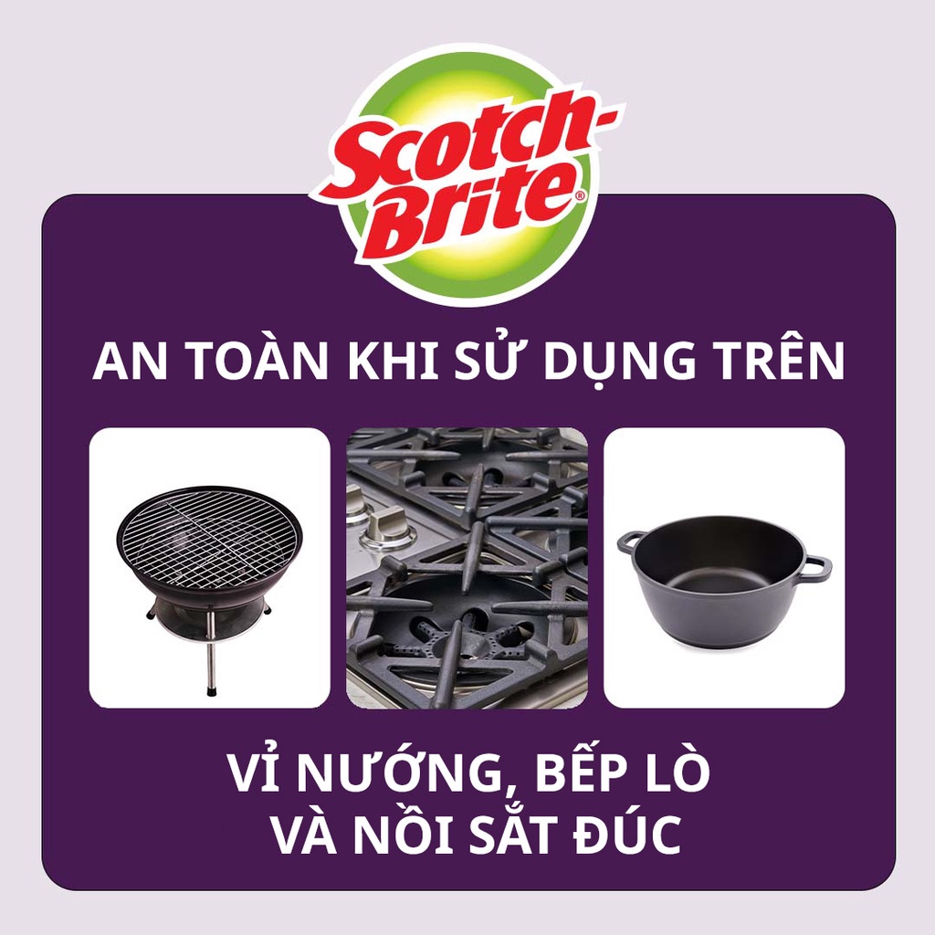 [Gói 4 miếng] Cước Rửa Chén Siêu Mạnh Scotch Brite - Cọ rửa mọi vết bẩn cứng đầu, an toàn cho vỉ nướng, nồi inox, gang