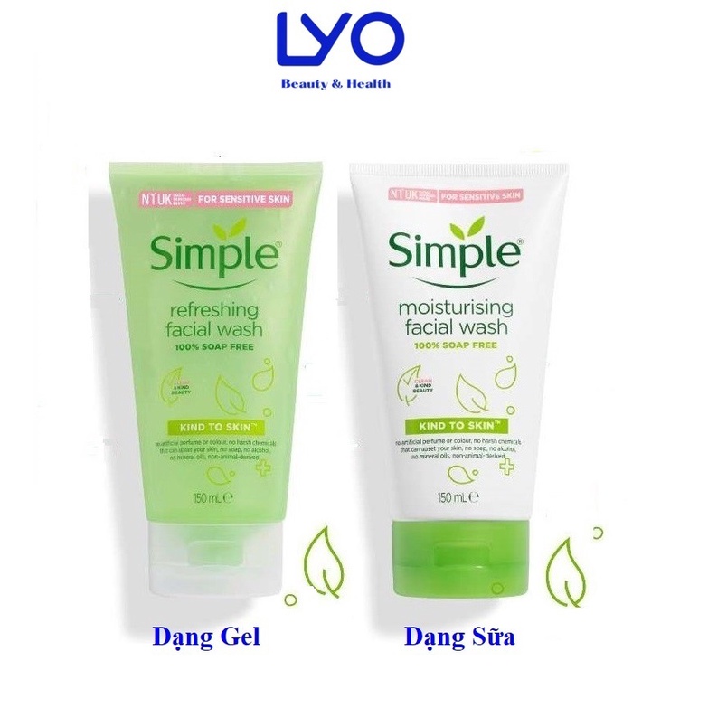 Sữa rửa mặt Simple Kind to Skin Refreshing Facial Wash Gel 150ml.