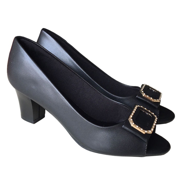 Giày cao gót nữ hở mũi Trường Hải gót vuông 5cm da mềm mại CG309