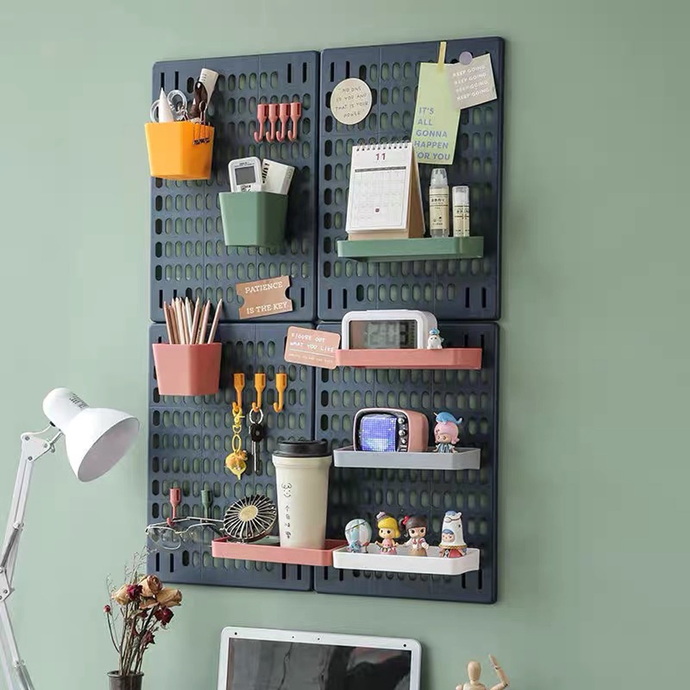 Bảng để đồ đa năng, Kệ để đồ dán tường không khoan lắp, Pegboard đục lỗ trang trí nhà cửa bằng nhựa cao cấp