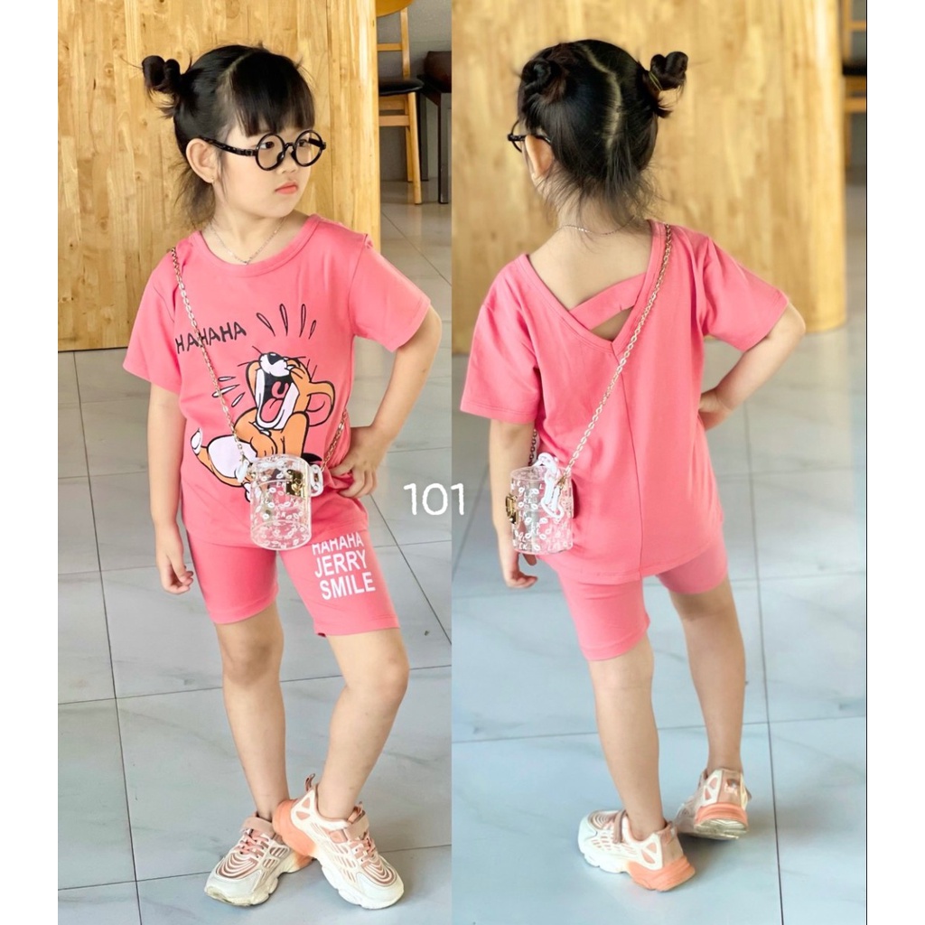 Bộ bé gái size đại - bộ ngố cho bé gái chất cotton mát 068