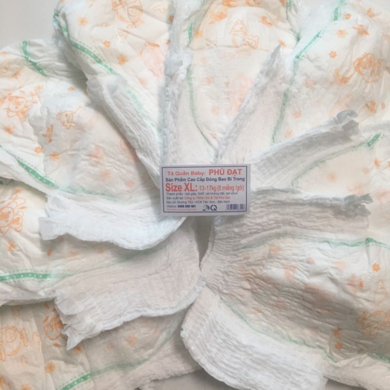 Tã trẻ em Bỉm Trần PHÚ ĐẠT hàng loại 1 size M 10 L 9 XL 8 miếng /1 gói, lưng thun mềm, vách chống tràn, chống hăm tốt