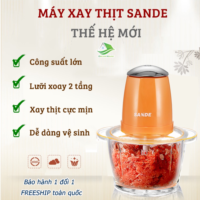 Máy xay thịt đa năng cối thủy tinh Sandee cao cấp 2 tầng lưỡi công suất lớn,xay nhuyễn, tiếng nhỏ, xay mọi thứ