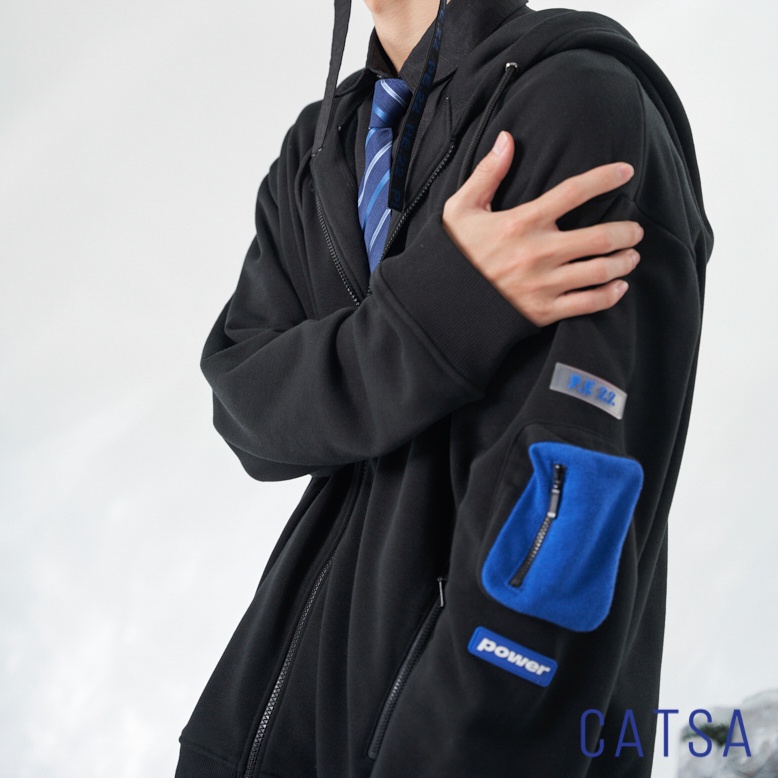 Áo khoác thun đen POWER chất thun mềm mại, thoái mái, thấm hút mồ hôi CATSA AKJ044