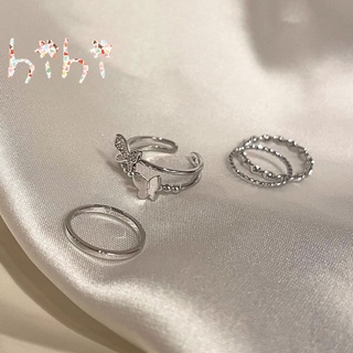 Bộ 4 nhẫn hợp kim một lớp và hai lớp trang trí bươm bướm phong cách Hàn Quốc thời trang cho nữ