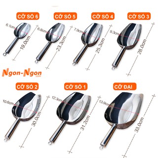 Muỗng xẻng xúc đá inox 304 loại tốt, bóng đẹp, nhiều size dùng xúc đá, các loại hạt, các loại bột, bánh kẹo...