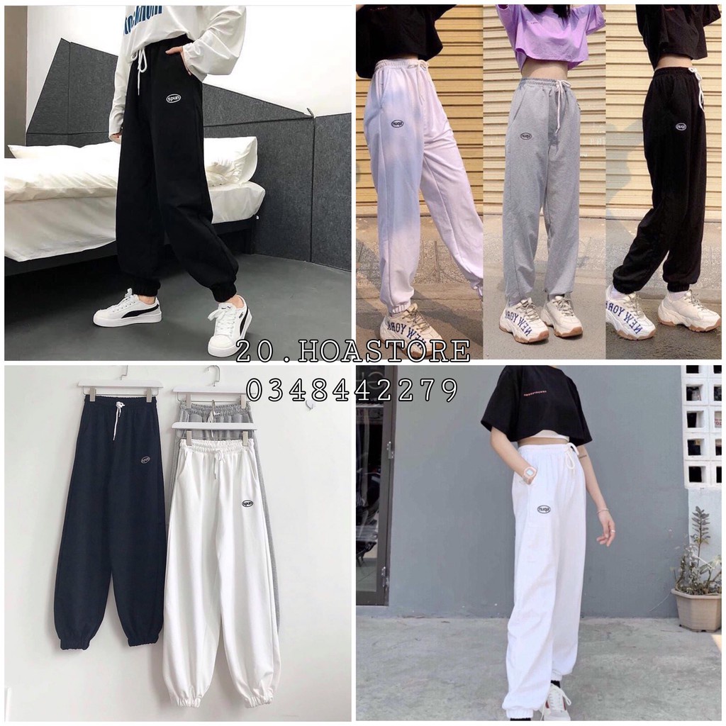 QUẦN THUN NỮ JOGGER - QUẦN BO ỐNG SPUN UNISEX 3 MÀU - SPUN PANTS ĐEN TRẮNG XÁM