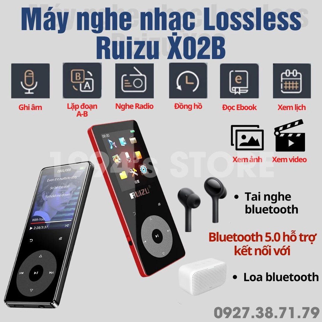 [SẴN] Máy nghe nhạc lossless Ruizu X02B - Bluetooth 5.0 - Loa ngoài siêu lớn - Cảm ứng - Xem phim, xem hình ảnh, ebook..