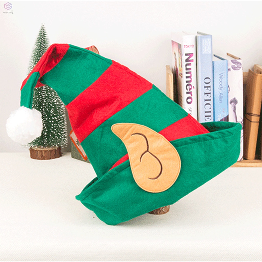 Nón Giáng Sinh Tai Yêu Tinh Màu Đỏ Và Xanh Lá Sọc Đỏ Tươi Sáng Trang Trí Tiệc Giáng Sinh