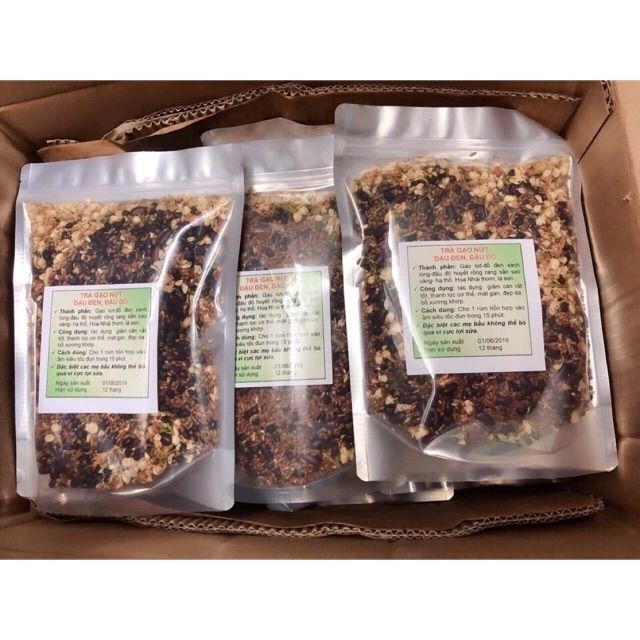 500g gạo lứt, đỗ đen hoa nhài rang sẵn detox giảm cân