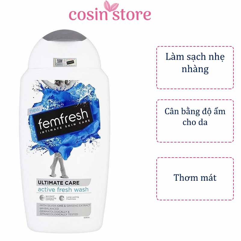 Dung dịch vệ sinh phụ nữ cao cấp năng động Femfresh Active Fresh Wash 250ml - Xám Anh Quốc