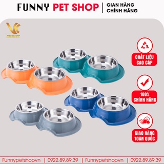Bát ăn đôi cho chó mèo khay inox cao cấp - Funny Pet Shop