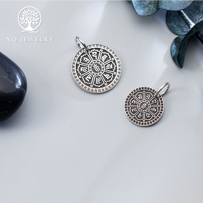 Mặt dây chuyền bạc hình tròn khắc lục tự minh chú - NQ Jewelry