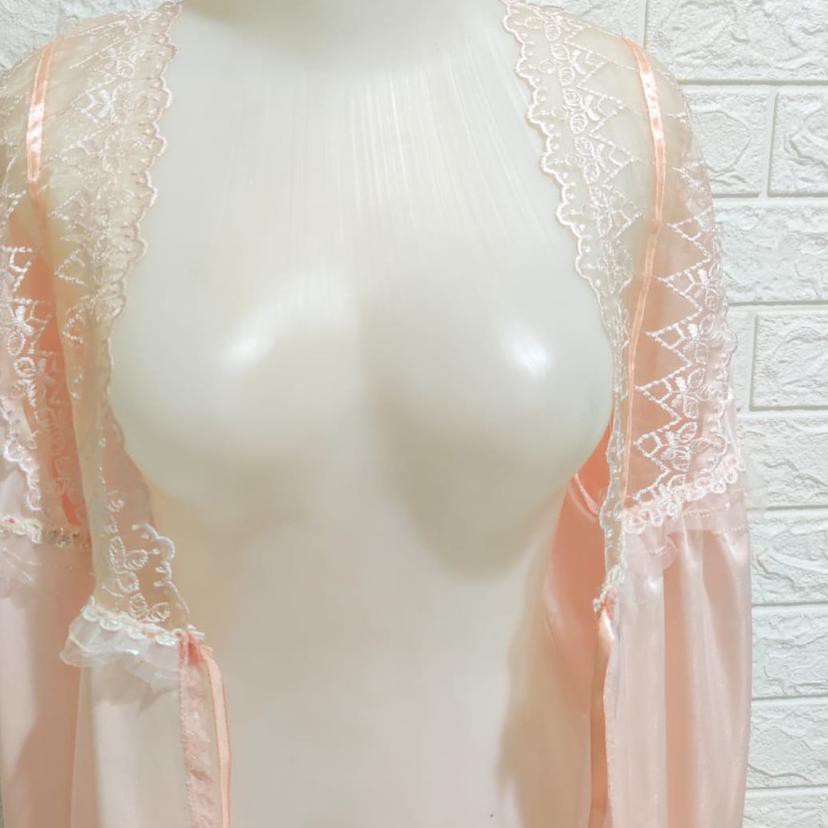 ❇ Đầm Ngủ Kimono Phối Ren Màu Vàng Kem ♪ | BigBuy360 - bigbuy360.vn