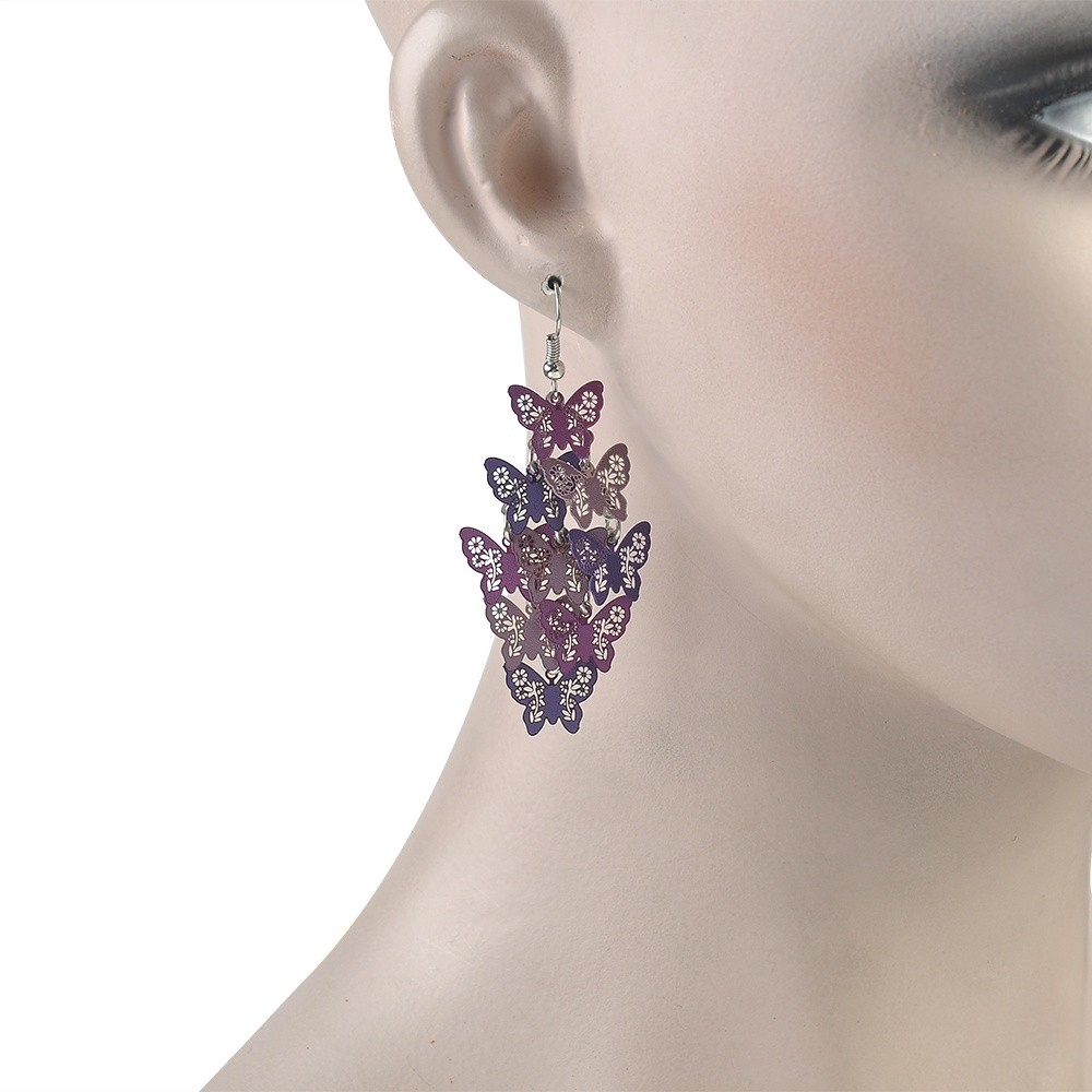 Khuyên tai kim loại dạng dây hình bướm nhiều màu sắc đầy cá tính