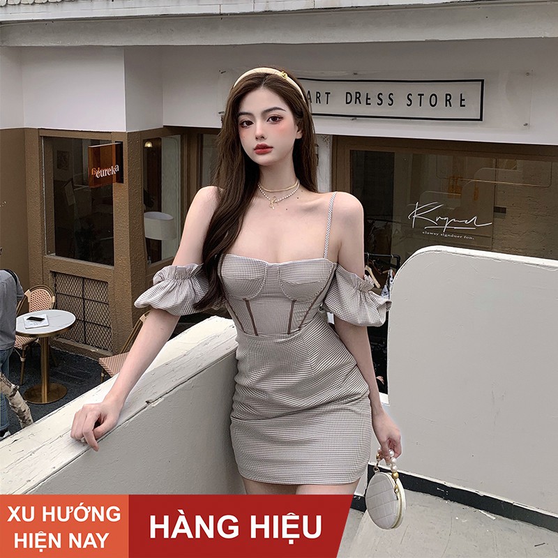 Đầm nữ dáng ôm trễ vai midi Emilyshop