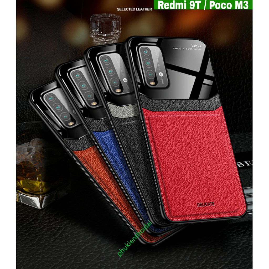 Ốp lưng Xiaomi Redmi 9T / Poco M3 chống sốc Kính Da cao cấp siêu đẹp