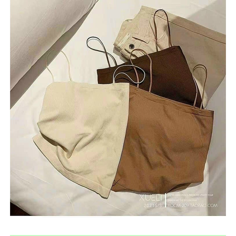 Áo hai dây gân tăm kiểu dây sợi bún có mút đệm vải cotton - Áo 2 dây siêu co dãn ôm sát cơ thể mix đồ siêu chất