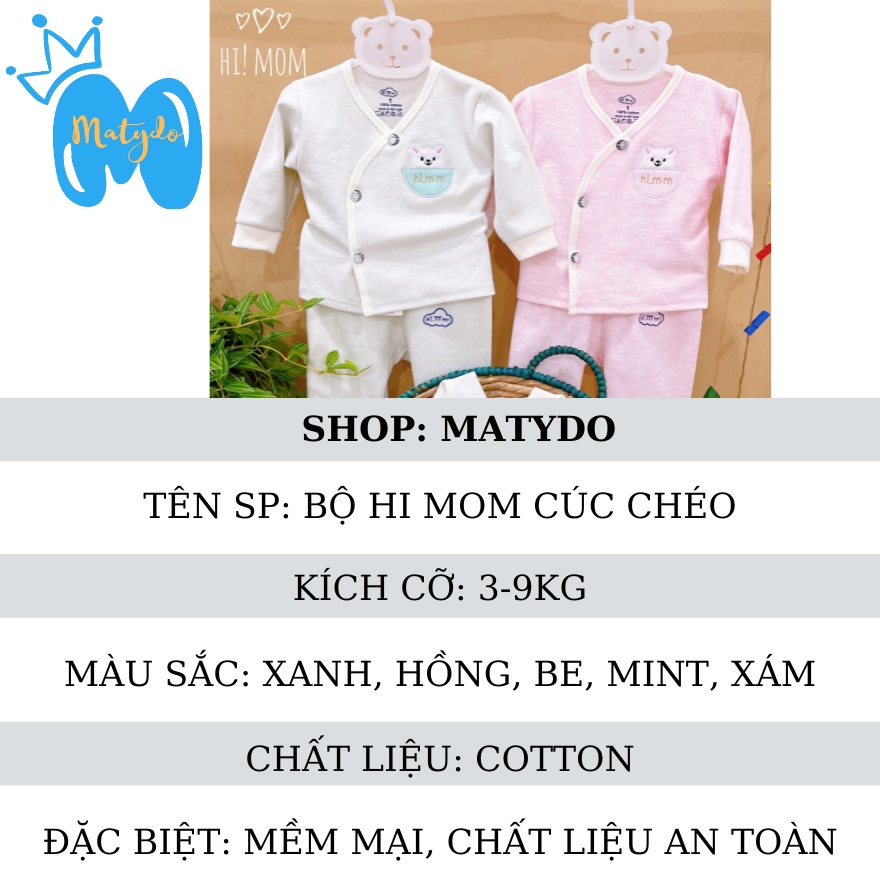 Quần áo sơ sinh bé trai bé gái mùa đông cao cấp chất vải an toàn đồ sơ sinh cho bé Hi mom cúc chéo SS11