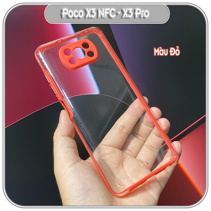 Ốp Lưng cho Xiaomi Poco X3 NFC - X3 Pro PC Trong Suốt Viền Màu Mỏng ,Che Camera
