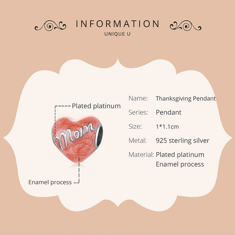 Hạt charm bạc 925 100% BAMOER SCC634 dùng làm vòng tay DIY thời trang cho ngày của mẹ
