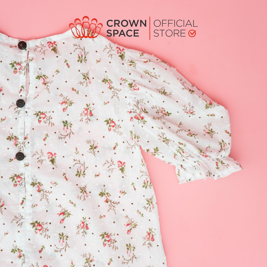 Đầm Bé Gái Họa Tiết Hoa Nhí CROWN KIDS CKGS3210912 Size 5-10 Chất Đũi Thoáng mát