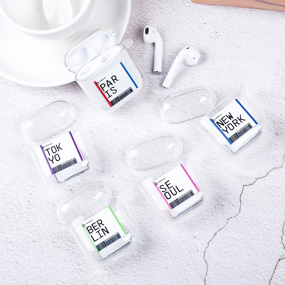 Case Airpod 1/2 trong suốt tên các thành phố nổi tiếng thế giới - Vỏ bảo vệ bao đựng tai nghe airpod 1/2 - MS Tech